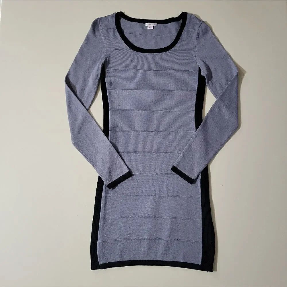 Xhilaration Black and Gray Scoop-neck Knit Long Sleeve Knit Midi Dress